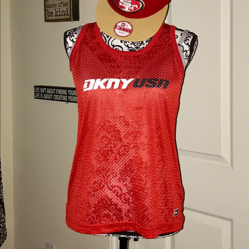DKNY red mesh sleeveless jersey OBO